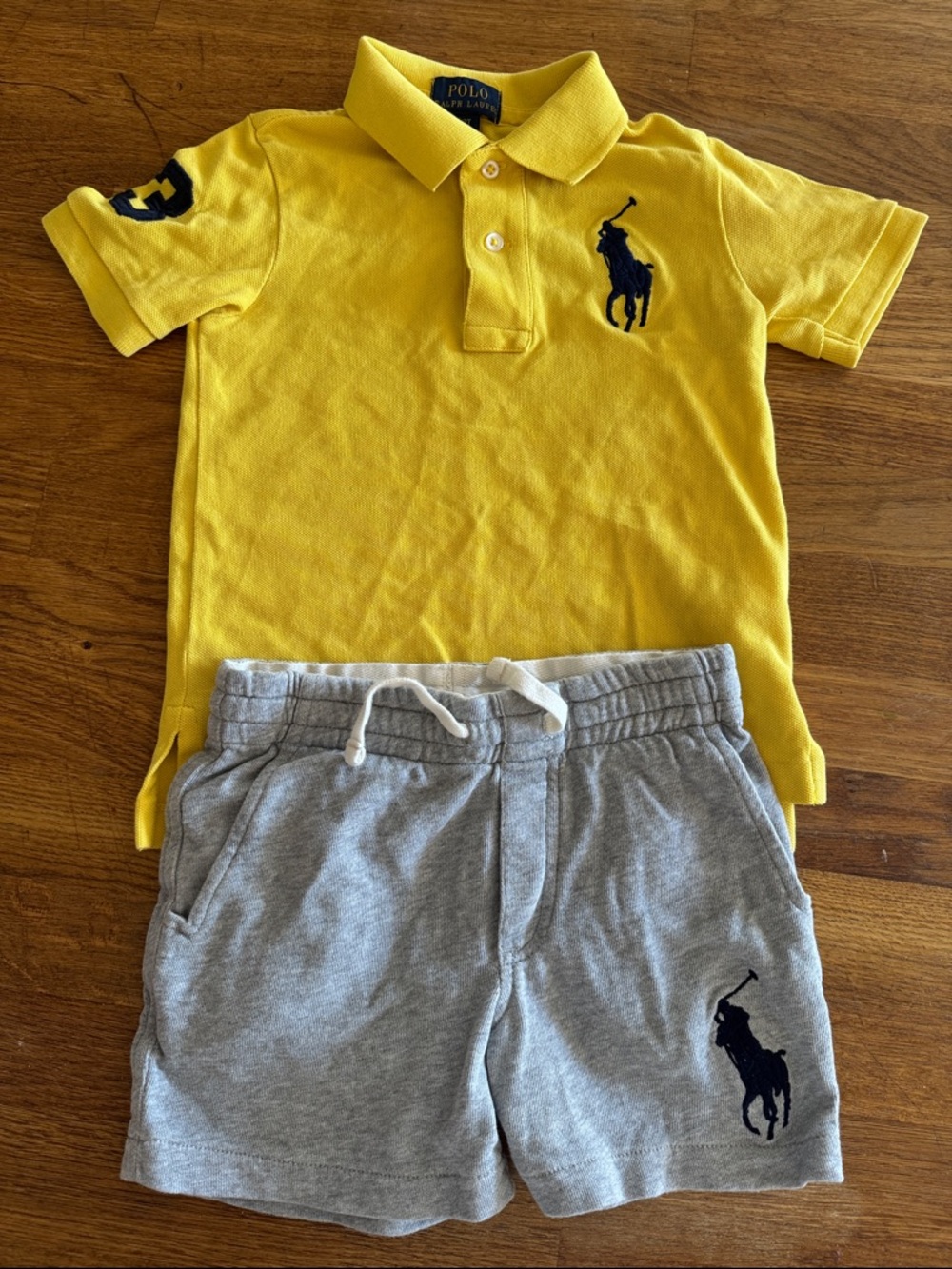 Polo by Ralph Lauren Yellow Polo & Gray Logo Shorts Set